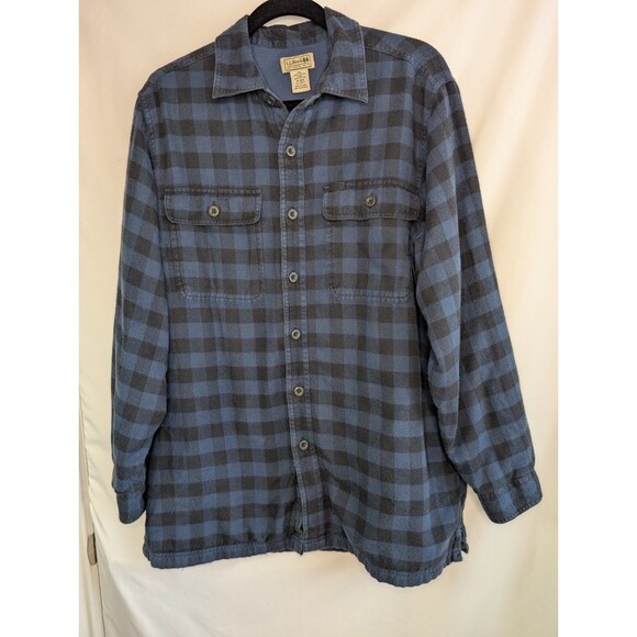 LL Bean Shacket Size M  Item 0 JTP7 VTG Plaid Blue Flannel Shirt Jacket Lined - Picture 1 of 6